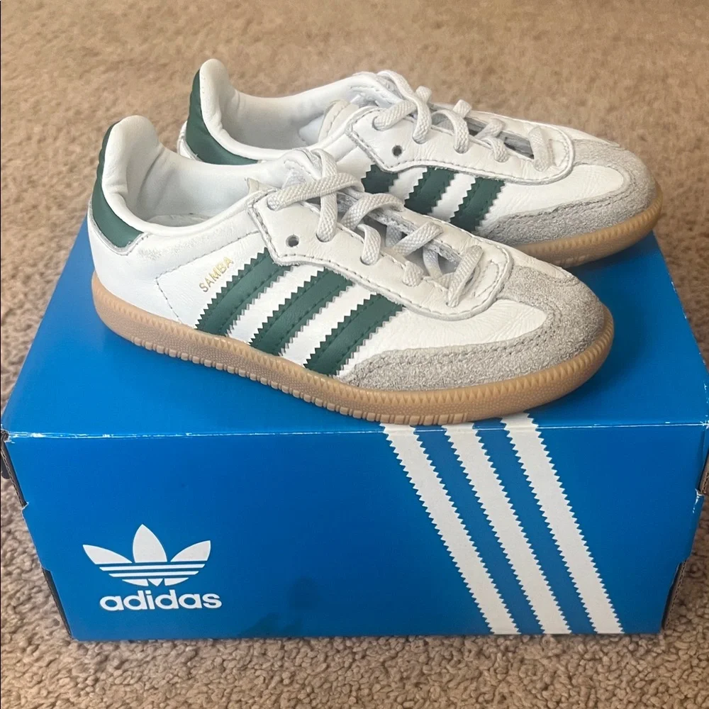 adidas Kids Samba OG Sneakers in White, Gray, Green, Gum